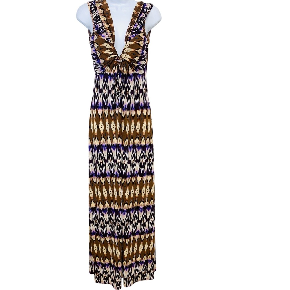 Julian Chang Babydoll Maxi Dress Medium Purple Abstract Stretch Y2k Beachy USA